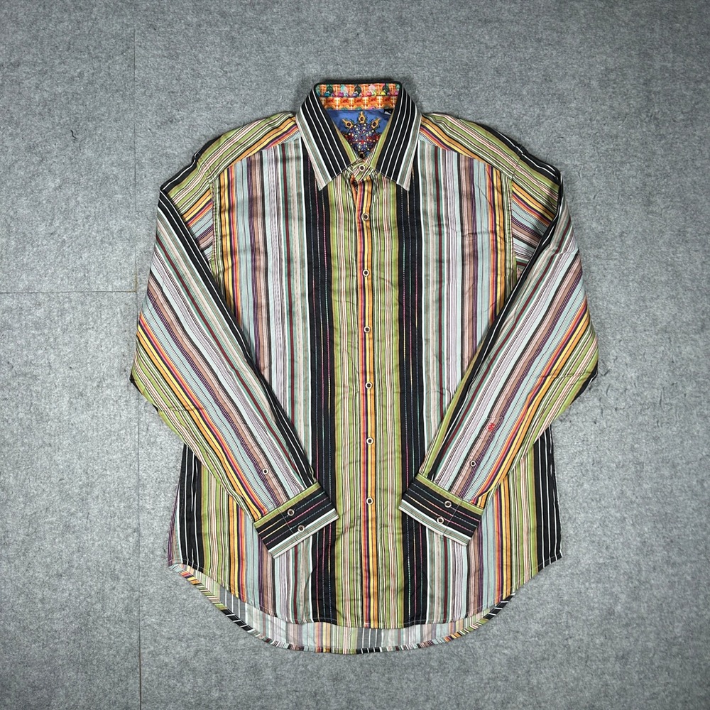 Robert Graham Shirt Mens Large Multicolor Striped Long Sleeve Button Down Flip